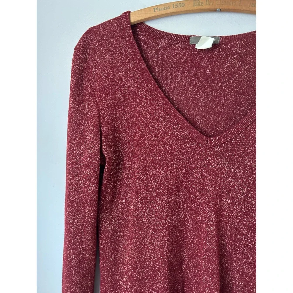 J. Crew Red Gold Metallic Sparkle Sweater‎  XS Holiday Glam Party
